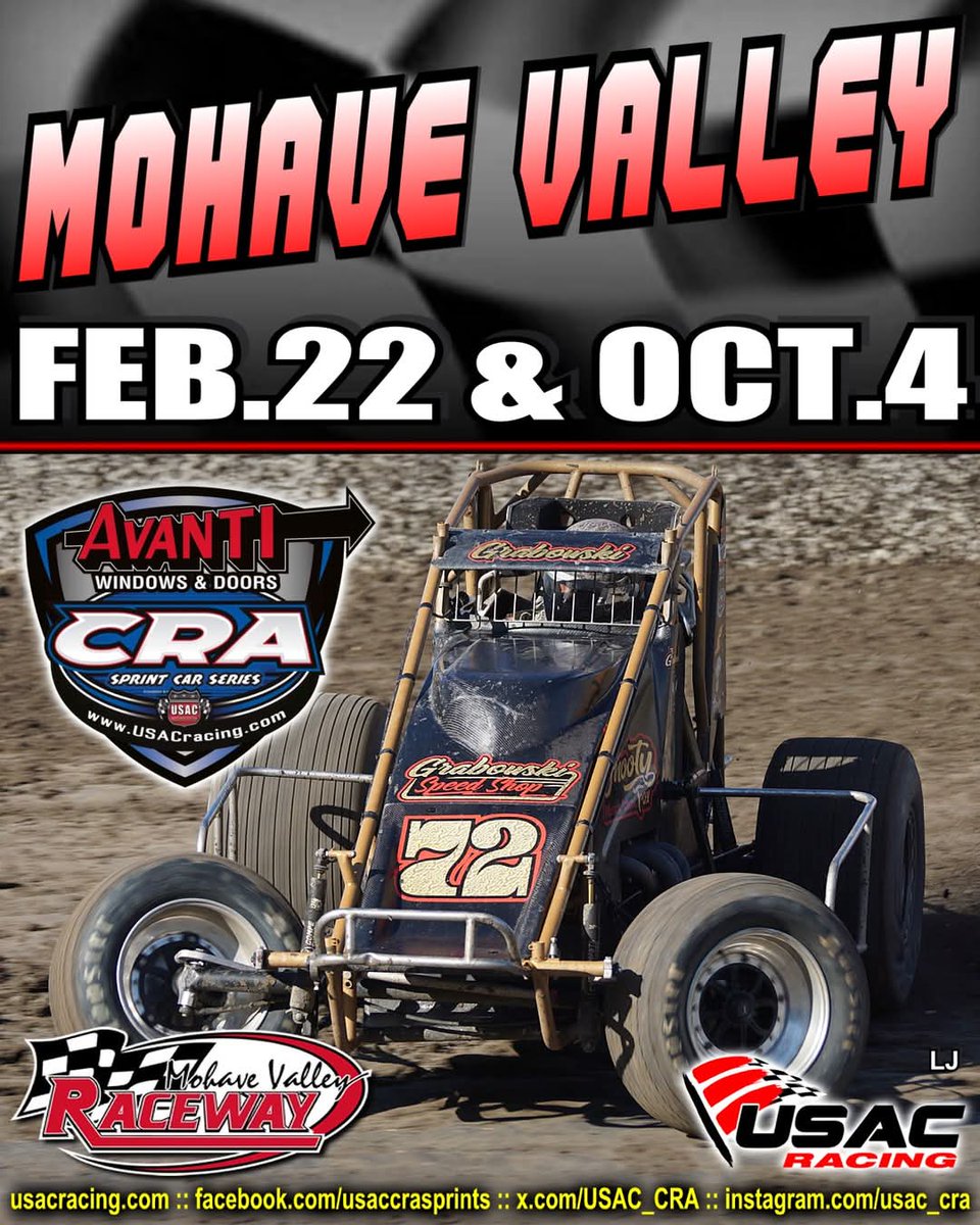USAC_CRA's tweet photo. The Avanti Windows & Doors USAC/CRA Sprint Car will visit Mohave Valley Raceway two (2) times in 2025. Make your plans now to watch some great racing at the 1/3-mile oval. #USAC #USAC410 #usacnation #usacracing #usaccra #usacsprints #usaccrasprints #sprintcar #racing #avanti https://t.co/egCg8fwJ2m