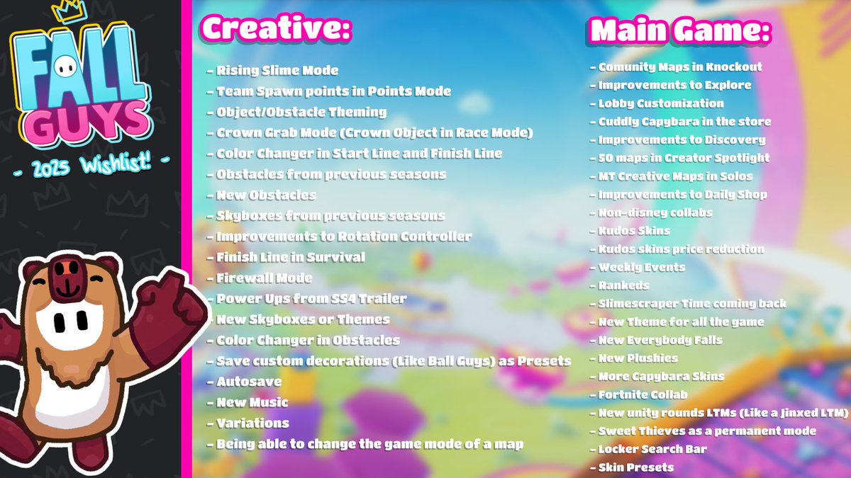 Cr0noFG's tweet photo. Fall Guys 2025 Wishlist!!! 👑
#FallGuys #FallGuysCreative #FallGuysMobile https://t.co/I3laJfyg1x