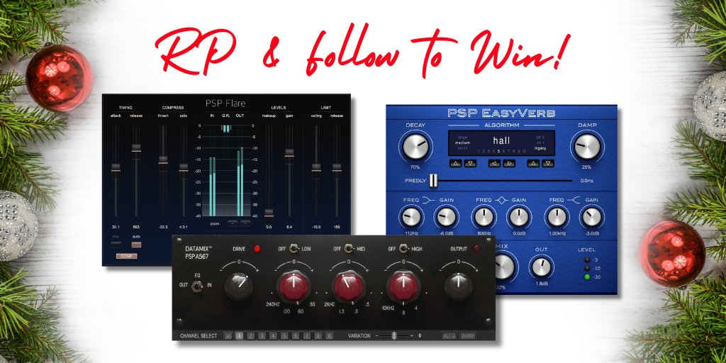 REPOST &amp; FOLLOW <a href="/plugindeals/">Plugin Deals 🔌 💵</a> and <a href="/PSPaudioware/">PSPaudioware</a> to WIN one of the 3 plugins offered by PSPaudioware: PSP Flare, PSP Datamix A567 &amp; PSP EasyVerb 🎅 

🎄 pspaudioware.com  

3 Winners chosen January 3