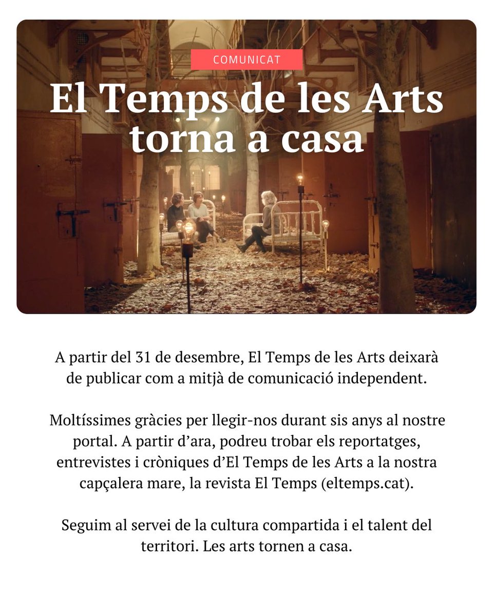 [COMUNICAT] El Temps de les Arts torna a casa ❤️‍🩹