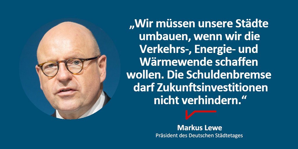 Deutscher Städtetag (@staedtetag) on Twitter photo 186 Mrd. Euro Investitionsrückstand in den Kommunen: <a href="/staedtetag/">Deutscher Städtetag</a>-Präsident Markus Lewe spricht sich bei <a href="/FunkeBerlin/">Funke Zentralredaktion</a> für eine Reform der #Schuldenbremse aus. "Viel zu oft fehlen die Mittel, um bestehende Infrastruktur überhaupt instand zu halten", so Lewe:
staedtetag.de/presse/pressem… 186 Mrd. Euro Investitionsrückstand in den Kommunen: <a href="/staedtetag/">Deutscher Städtetag</a>-Präsident Markus Lewe spricht sich bei <a href="/FunkeBerlin/">Funke Zentralredaktion</a> für eine Reform der #Schuldenbremse aus. "Viel zu oft fehlen die Mittel, um bestehende Infrastruktur überhaupt instand zu halten", so Lewe:
staedtetag.de/presse/pressem…