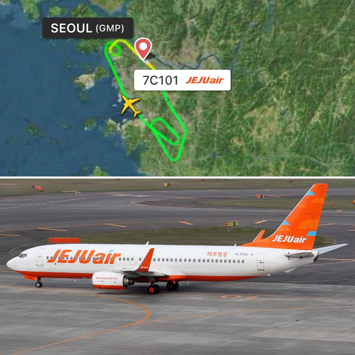 airplusnews's tweet photo. 🔴 Un autre Boeing 737-800 de Jeju Air a connu des problèmes de trains d’atterrissage aujourd’hui. L’avion a fait immédiatement demi-tour vers Séoul.

▫️La Corée du Sud a lancé une inspection complète de tous les Boeing 737-800 utilisés par des compagnies coréenne, au lendemain du crash ayant fait 179 morts.