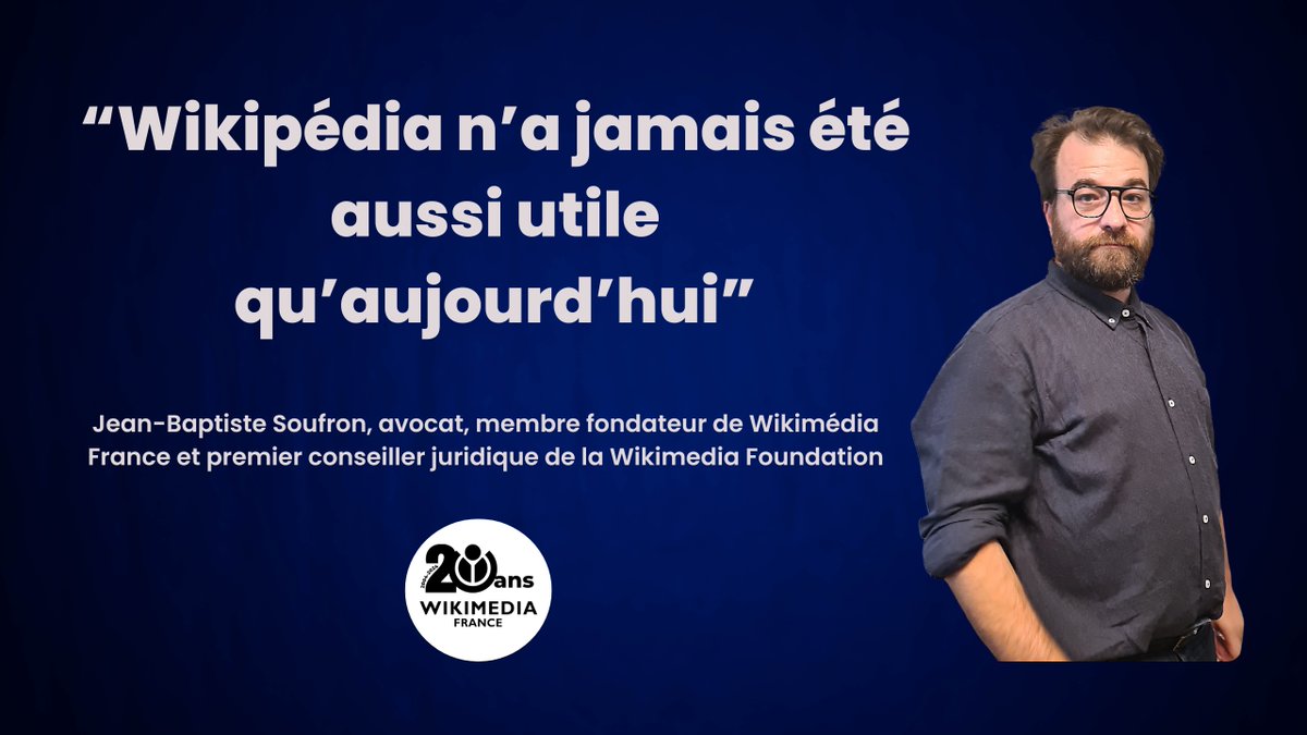 Wikimédia France (@wikimedia_fr) on Twitter photo En 2024, Wikimédia France a fêté ses 20 ans. <a href="/soufron/">Soufron</a>, avocat était là aux débuts de <a href="/Wikipedia_fr/">Wikipédia en français</a> et a contribué à co-rédiger les statuts de l'association <a href="/Wikimedia_Fr/">Wikimédia France</a> . Quels étaient les enjeux juridiques à l'époque ?
youtu.be/sT4QhQYvfiM En 2024, Wikimédia France a fêté ses 20 ans. <a href="/soufron/">Soufron</a>, avocat était là aux débuts de <a href="/Wikipedia_fr/">Wikipédia en français</a> et a contribué à co-rédiger les statuts de l'association <a href="/Wikimedia_Fr/">Wikimédia France</a> . Quels étaient les enjeux juridiques à l'époque ?
youtu.be/sT4QhQYvfiM