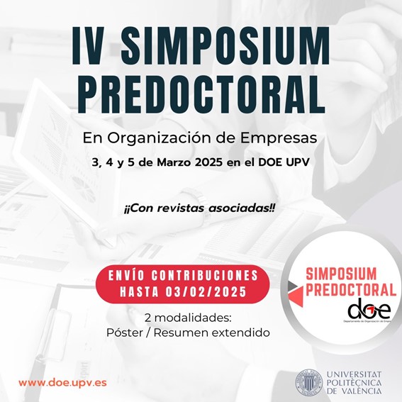 ¡Año nuevo, oportunidades nuevas! 🎉

🚀¡Impulsa tu tesis con el IV Simposio de Investigadores Predoctorales del DOE-UPV!

📅 3-5 de marzo de 2025
 🌐Formato híbrido

👉 Inscríbete: lnkd.in/dDewTtnr
 ℹ️ Más info: lnkd.in/dkJzkyQe
