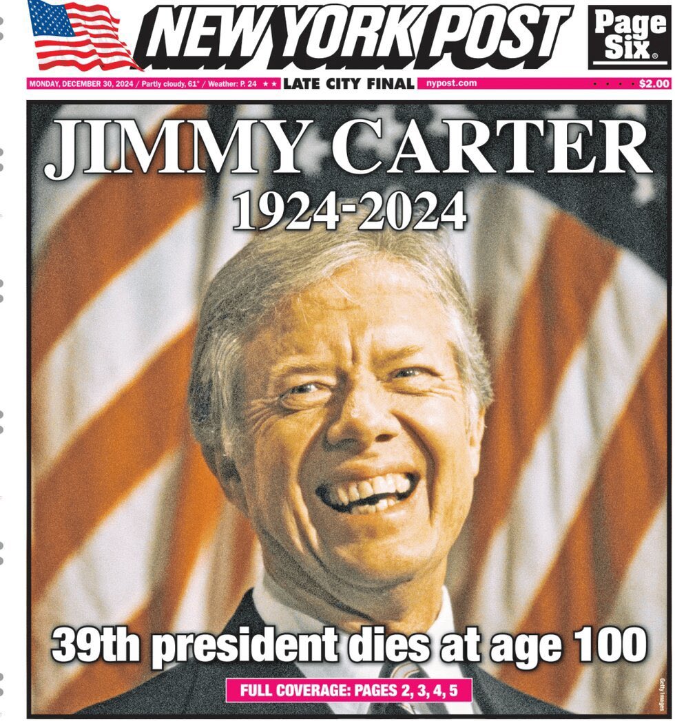 Le prime pagine della stampa USA dedicate a Jimmy Carter.