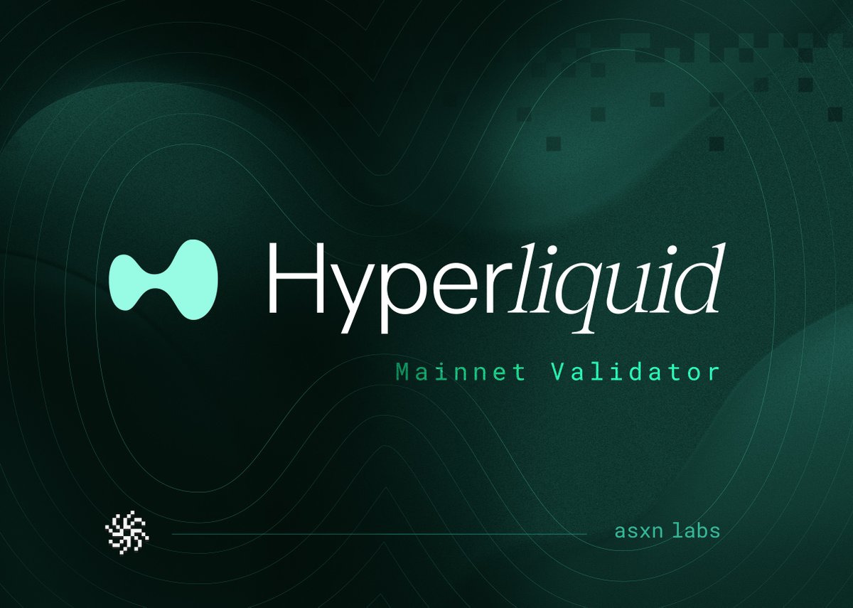 asxn_r's tweet photo. 1/12

We were selected as one of the 16 Genesis Validators for Hyperliquid Mainnet due to our performance and uptime. You can now stake with 'ASXN' on Mainnet here: https://t.co/3KkiSslGyg

First, let's take a look at how we have contributed to and supported the @HyperliquidX network and ecosystem: