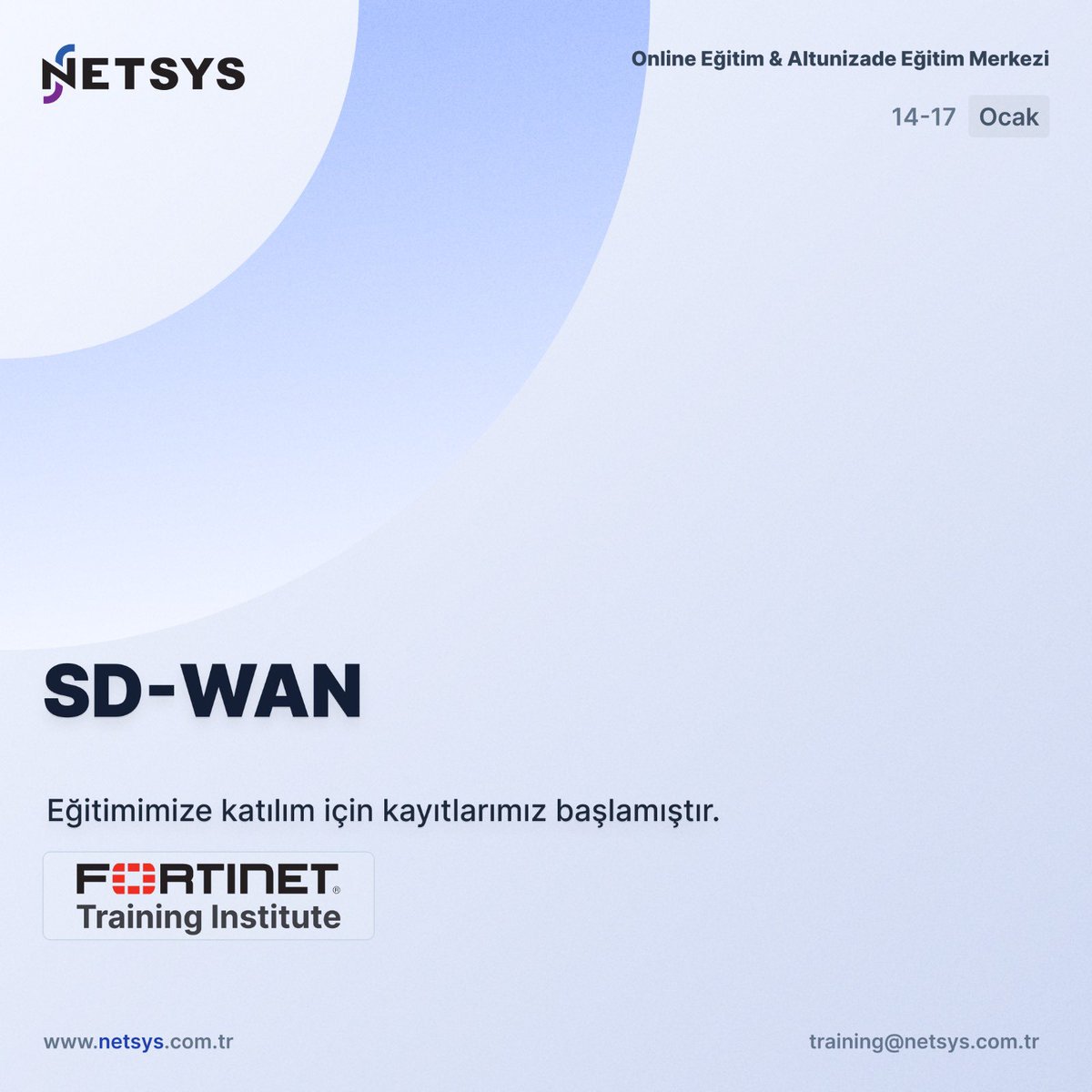 netsysbilisim_'s tweet image. Registration for participation in our SD-WAN Training, which will be held from 14 to 17 January 2025, has started.

For registration: training@netsys.com.tr

#NETSYSBilişim #SDWAN #Training