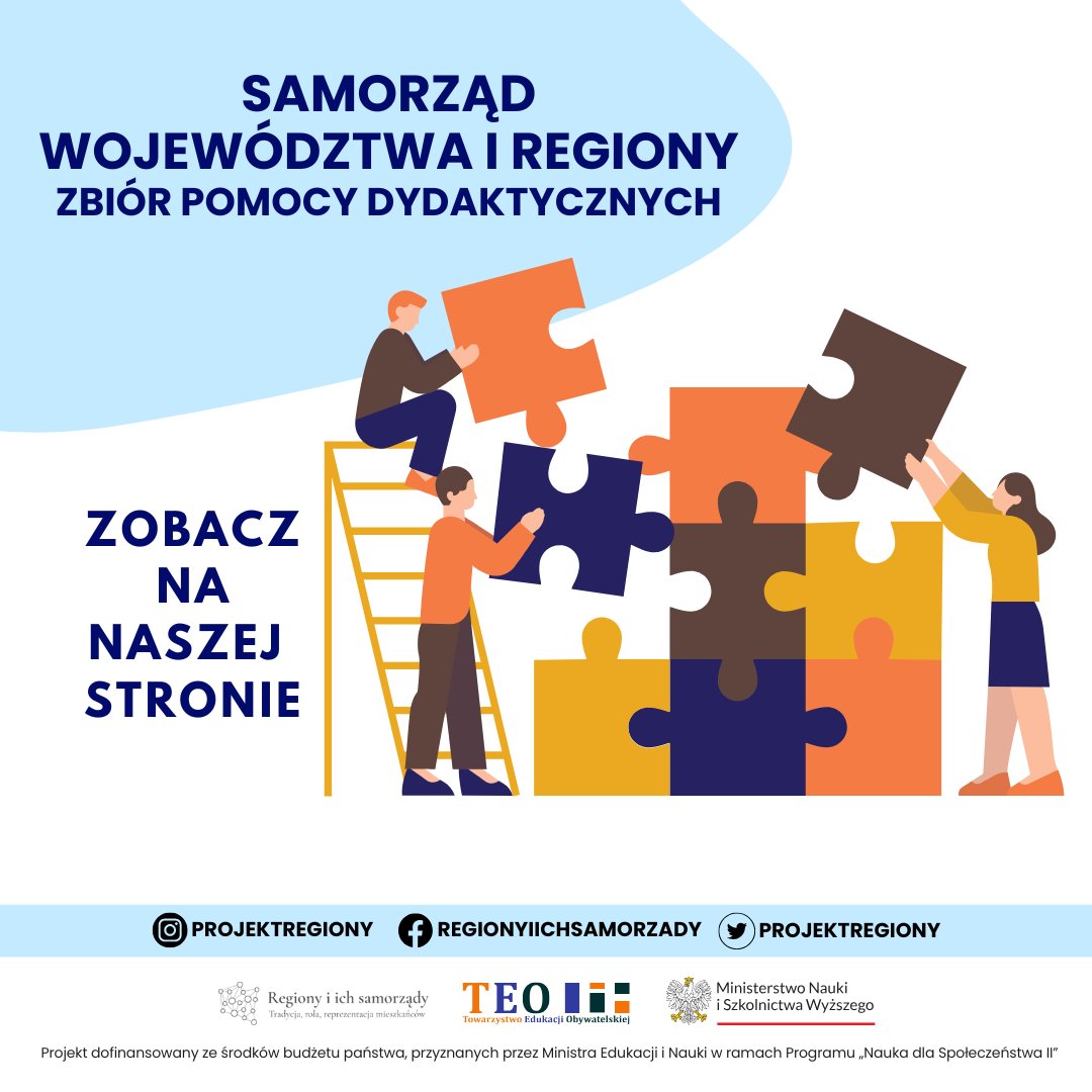 Mamy też propozycję skierowaną do nauczycieli i edukatorów - zbiór pomocy dydaktycznych poświęconych samorządowi województwa i regionom. W tej publikacji czekają na Was gotowe scenariusze m. in. gier, warsztatów, czy konkursów. 👉regiony.teo-wroclaw.pl/dzialania/pomo…