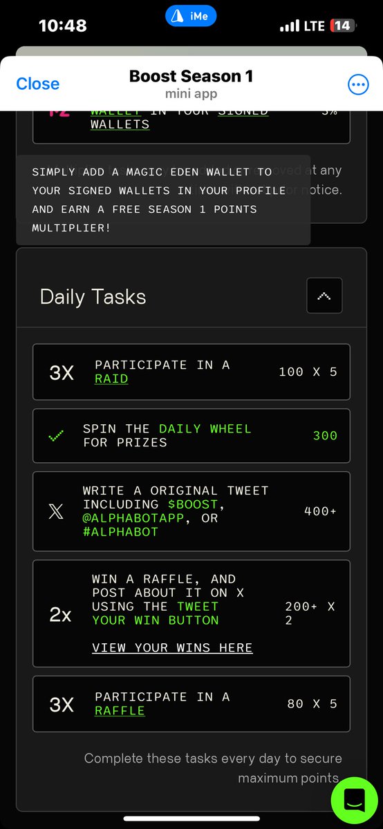 I won again 😱 +100 Points again 2day 

Can I get comment $BOOST and <a href="/alphabot/"></a> #Alphabot