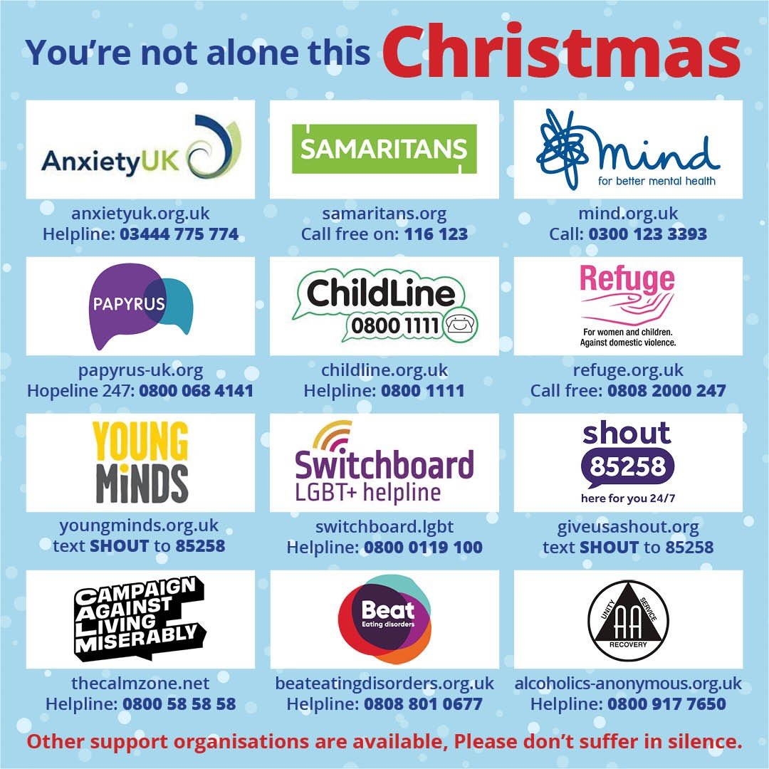 If you’re finding the thought of the new year a little difficult, please know that you’re not alone.

Please be sure to ask for help if you need it. 

Please don’t suffer in silence, and take good care of yourself and others.

#YouAreNotAlone #NoOneLeftBehind