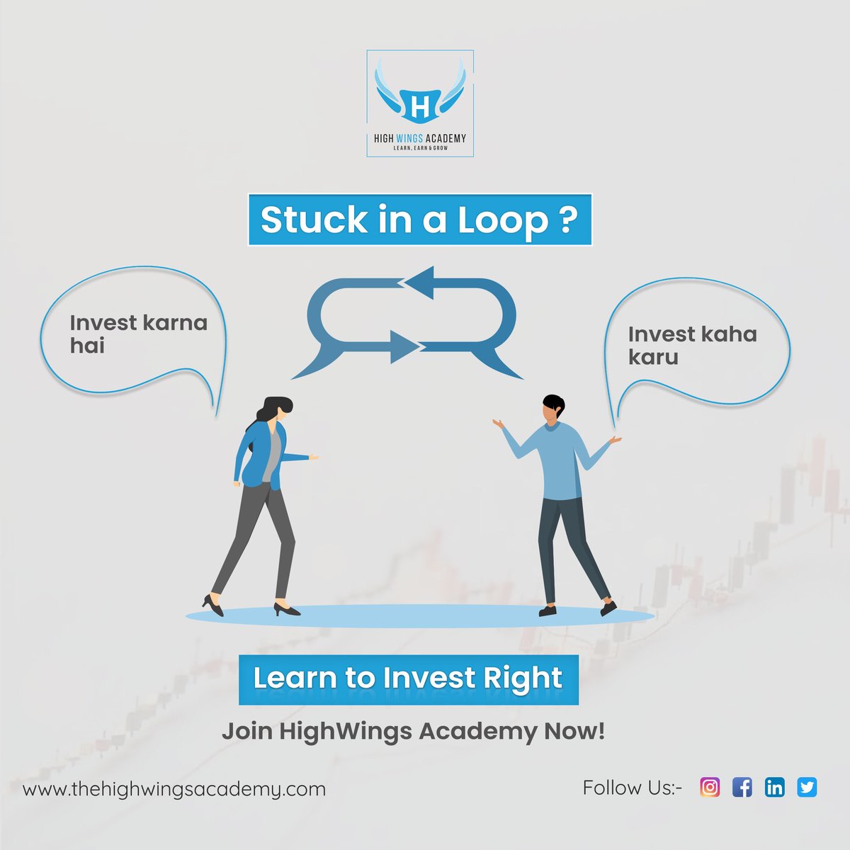 HighWings3's tweet photo. Stuck in a loop of where to invest? 🚶‍♂🚶‍♀ Take the guesswork out of investing with 𝐇𝐢𝐠𝐡𝐖𝐢𝐧𝐠𝐬 𝐀𝐜𝐚𝐝𝐞𝐦𝐲. Start your journey to smart investments NOW! 
#stockmarkettraining #jaipur #highwingsacademy #highwingsjaipur #financialeducation #learntoinvest https://t.co/7lAo4Kq7cI