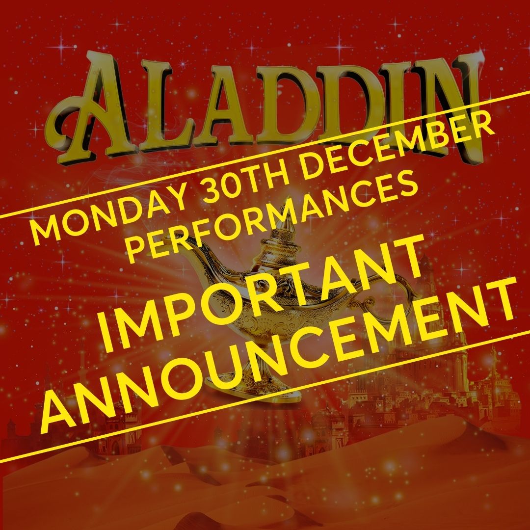 We regret to announce that today's performances of Aladdin at The Elgiva have been cancelled due to illness (Mon 30/12). We are contacting all affected patrons, and sincerely apologise for any  disappointment this may cause.
For more details, please visit:
elgiva.com/aladdin-mon-30…
