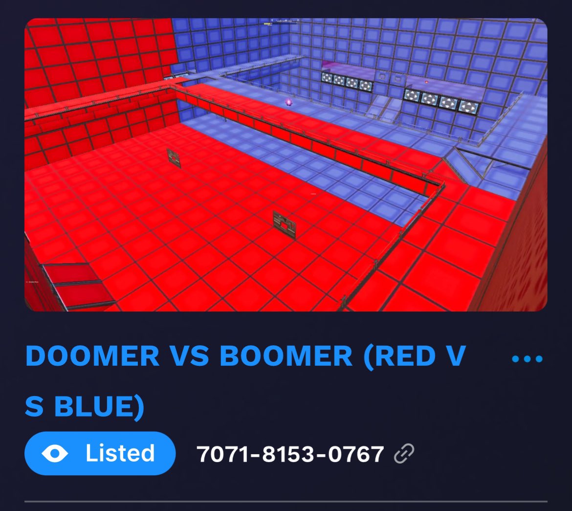 Hii so I have made my first ever creative map! Doomer vs Boomer! A fun, but slightly less chaotic, red vs blue map! I’d appreciate it if you’d check it out and favorite the map 🥰