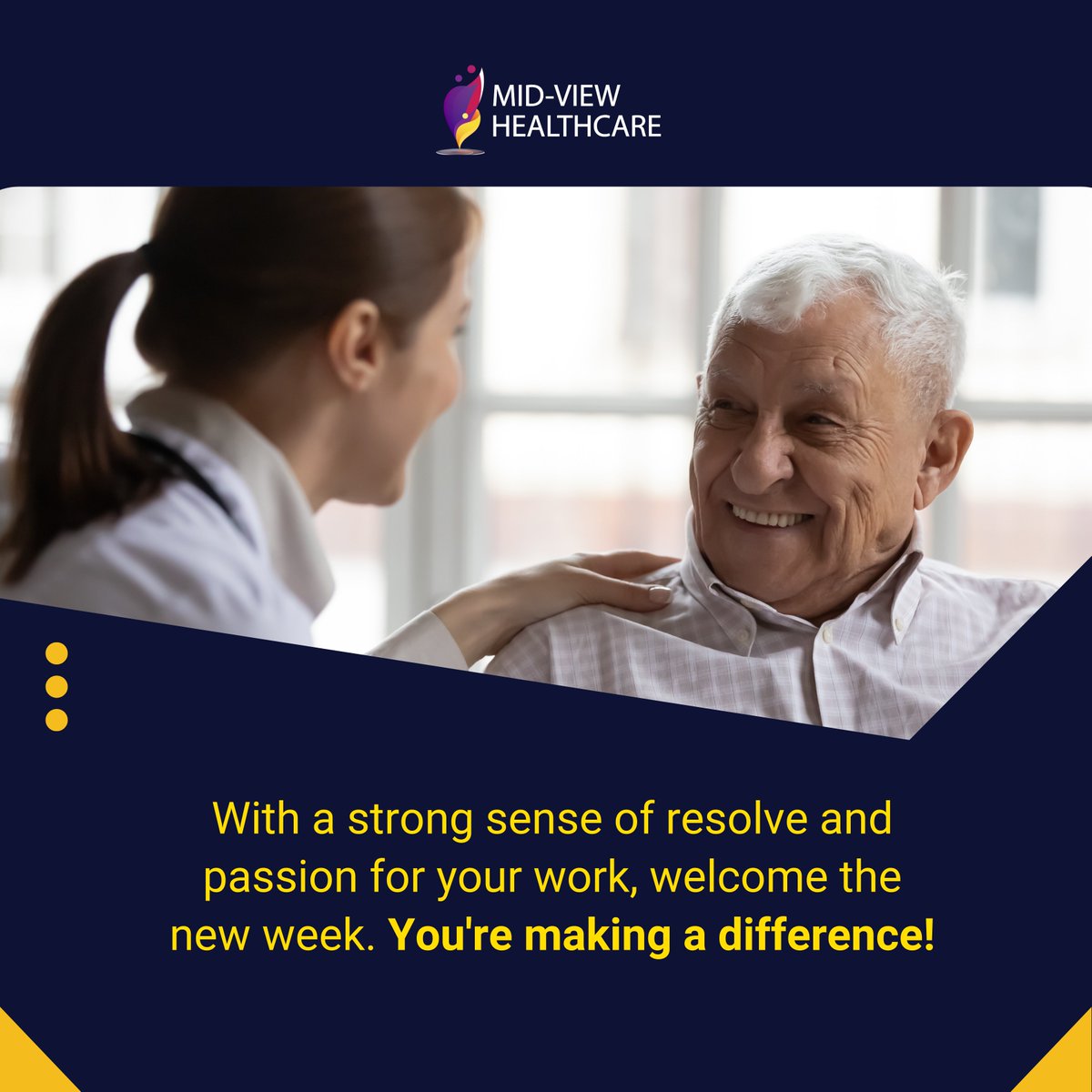 midviewcare's tweet photo. Start this week with purpose and passion!
At Mid-View Healthcare, we believe in making every moment count. As we welcome a new week, lets continue to bring care and compassion to our work. Together, we're making a difference and improving lives.
#healthcare #Teamwork #MidView https://t.co/njCgh4EcrH