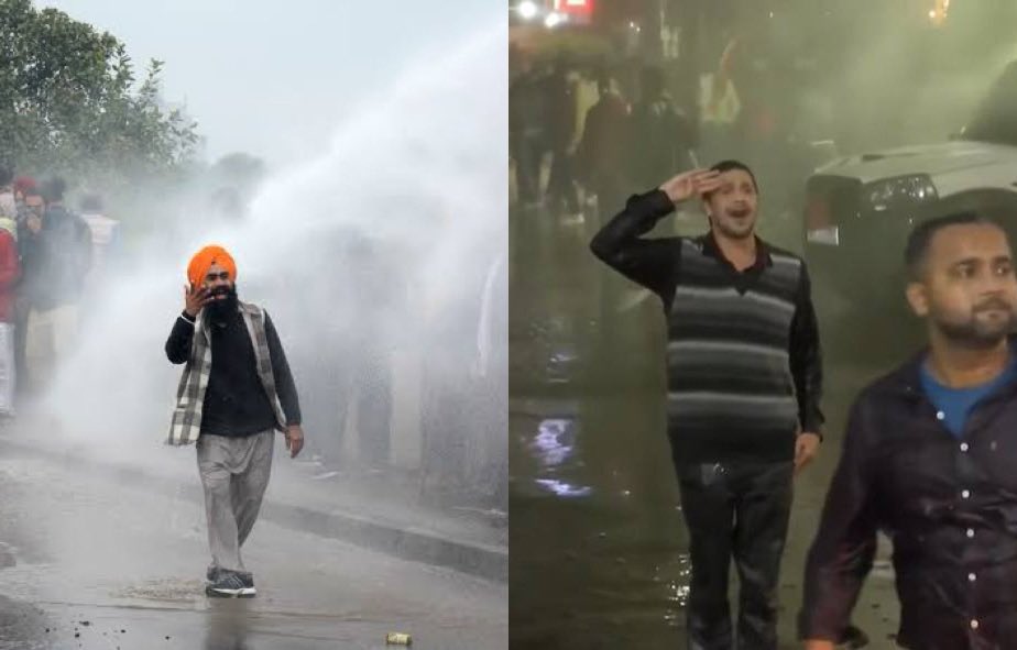 thaSikhs's tweet photo. The gentleman on the left, braving the water cannon, was a protesting farmer labeled as a Khalistani. RW vultures demanded UAPA and NSA against him, thirsty for his blood. On the right is a protesting student from Bihar, celebrated as an icon of resistance.

The stark difference? The man on the left is a Sikh. Four decades later, hate against Sikhs is once again at its peak and open calls are being made to repeat Sikh genocide.