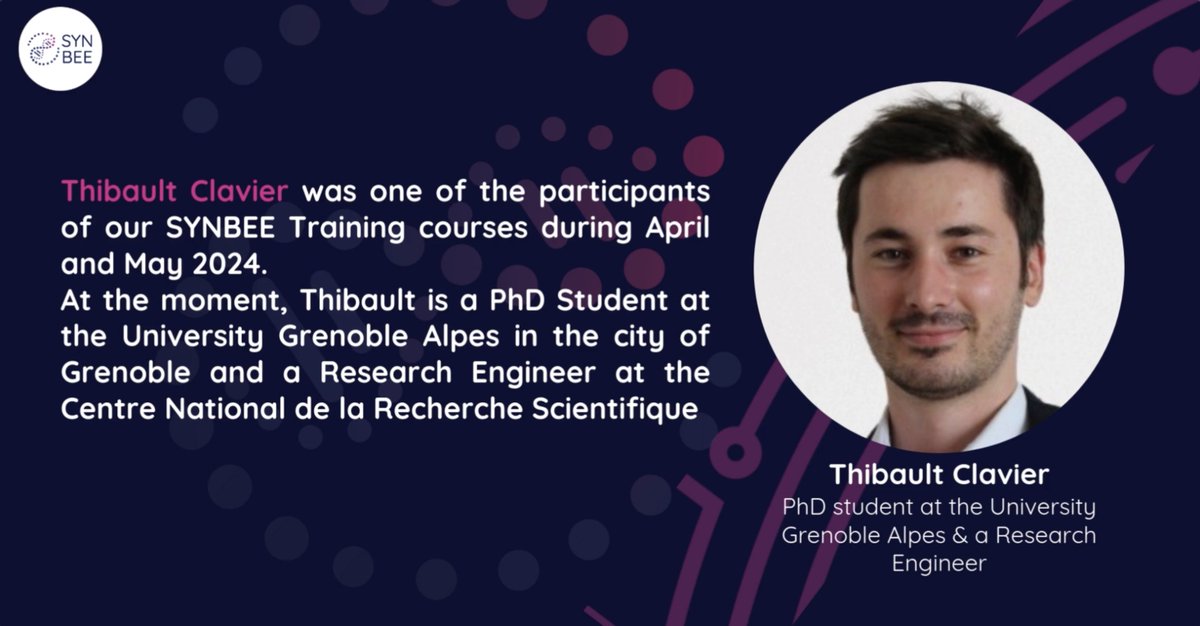 🚀 SYNBEE x Thibault Clavier: 
Meet Thibault, a PhD student at Université Grenoble Alpes &amp; research engineer at #CNRS.

In our latest video, he shares:
🧬 His journey in #SynBio
🔬 How SYNBEE shaped his path
🌟 His vision for the future

Watch now here: youtube.com/watch?v=aJWpzx….