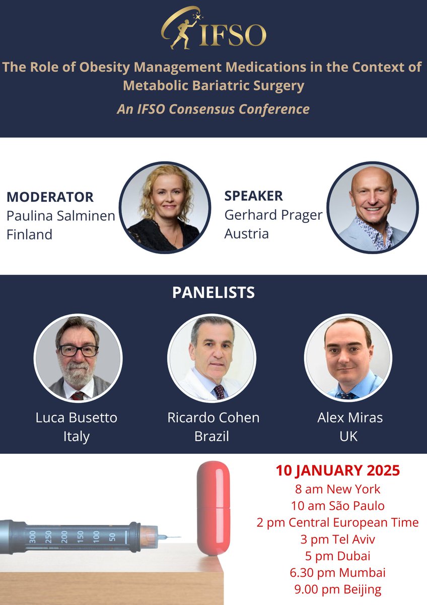 SAVE THE DATE!
"The Role of Obesity Management Medications in the Context of Metabolic Bariatric Surgery - An IFSO Consensus Conference"  

Don't miss the webinar on January 10 @ 8 am EST / 2 PM CET  

Register here: us06web.zoom.us/webinar/regist…

youtube.com/shorts/eFAZXkN…