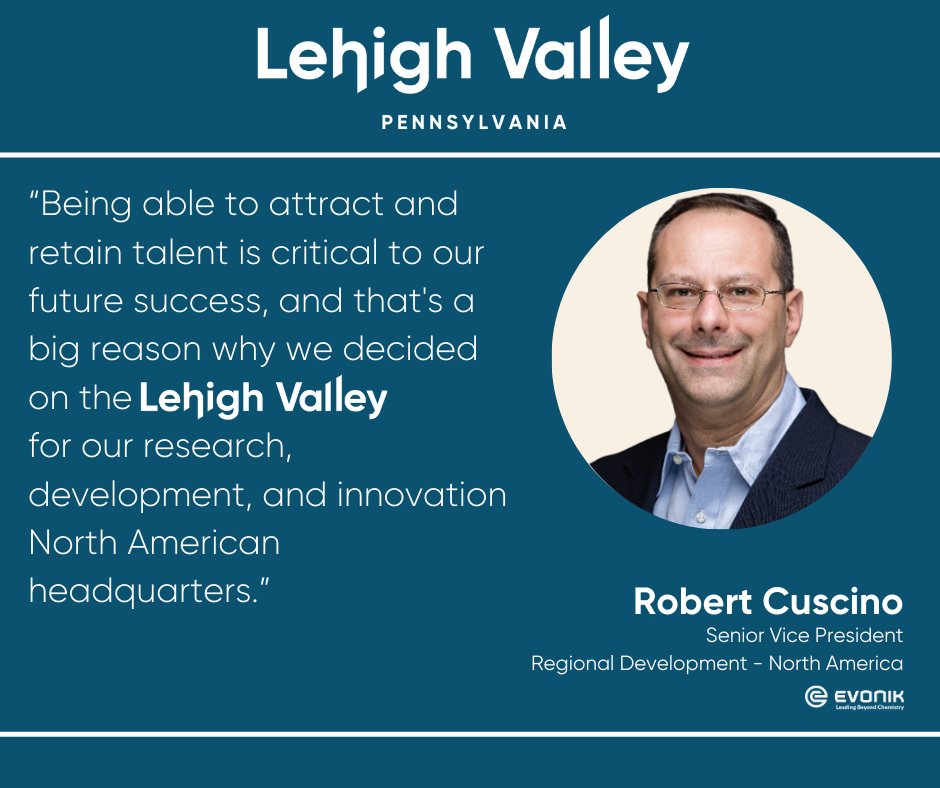 Why did the German chemical powerhouse <a href="/Evonik/">Evonik</a> build its <a href="/EvonikN_America/">Evonik North America</a> Innovation Hub in Lehigh Valley, Pennsylvania? Talent. Learn more about this growing region’s vibrant $56 billion economy.  lehighvalley.org