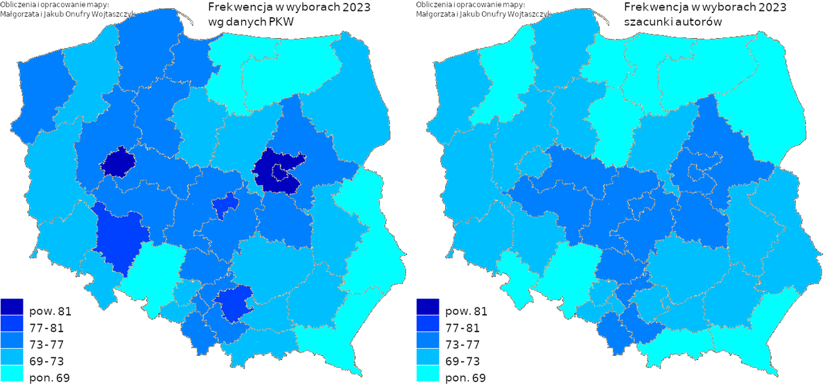 OnufryW's tweet photo. Czy ufać danym PKW o frekwencji?  Dla intuicyjnego rozumienia frekwencji - raczej nie. W szczególności, mit o “wyższej frekwencji w miastach” to bardziej mit niż prawda. (wątek 🧵) https://t.co/ByXKSNIBJn