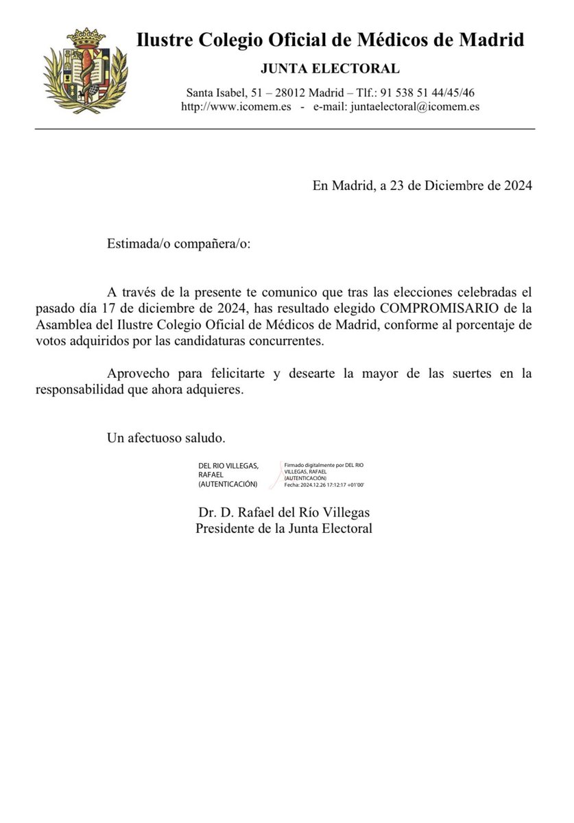 Hemos ganado las elecciones y seremos compromisario para la Asamblea del ICOMEM durante 4 años. Gracias a todos los que nos apoyaron y nos dieron su voto.