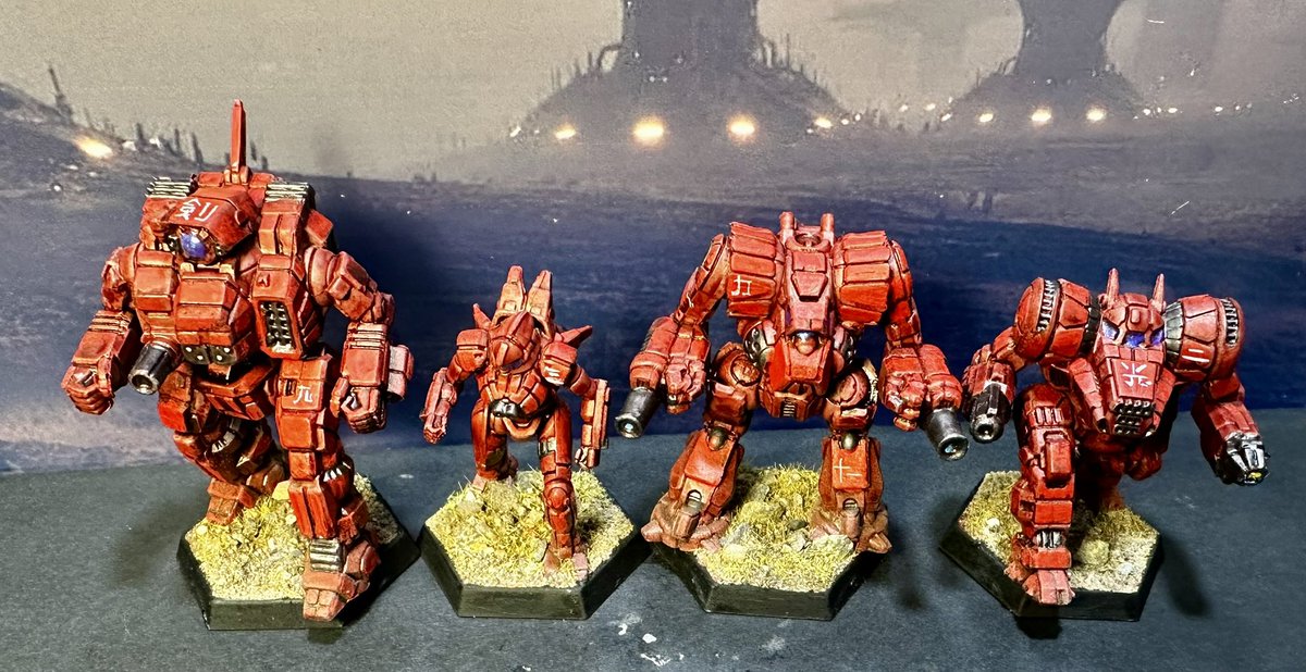 Morecambe1971's tweet photo. Kurita Sword of Light Support Lance. #battletech #battletechgames #battletechlance #battletechminiatures #battletechgame #battletechpainting #battletechpaintingandcustoms @catalystgamelab @camospecs https://t.co/9Uuxp7Uk1T