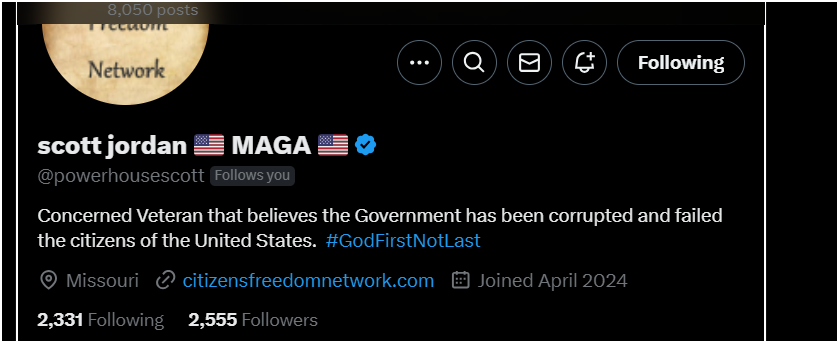 PrairiePatriot9's tweet image. 🎉 Shoutout ! 🎉🎉🎉🎉🎉🎉🎉

Concerned Veteran that believes the Government has been corrupted and failed the citizens of the United States.  #GodFirstNotLast

Thank you all for being awesome and supporting each other! 🙌
👉👉 Please follow! @powerhousescott