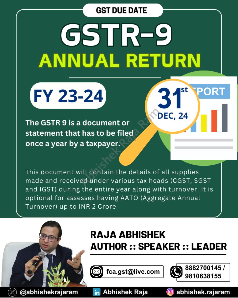 GstPanacea's tweet image. GST Due Date
GSTR- 9 Annual Return
FY 23-24

#GST #GSTR9 #GSTReturn #TaxCompliance