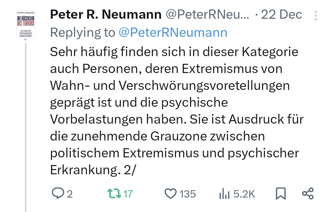 Der Vorwurf, Linnemann habe ein „Register für psychisch Kranke" gefordert, ist falsch und unaufrichtig. Was er, basierend auf meinem Vorschlag, fordert: eine neue Gefährderkategorie, die die Grauzone zw. Extremismus und psych. Erkrankung besser abbildet.👇 x.com/PeterRNeumann/…