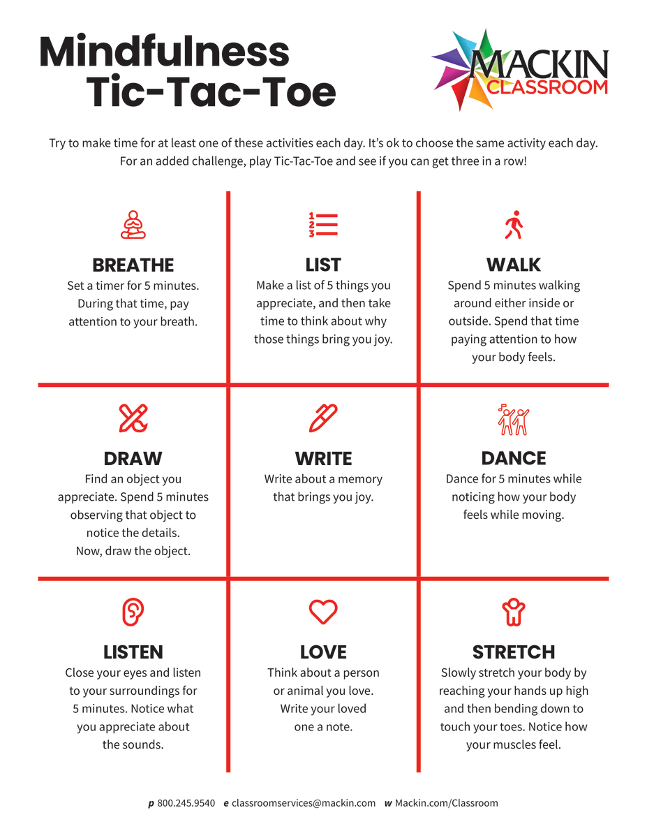 Mackin Classroom (@mackinclassroom) on Twitter photo Try to make time for at least one of these activities each day. It's ok to choose the same activity each day. For an added challenge, play Tic-Tac-Toe and see if you can get three in a row! ❌⭕ <a href="/MackinLibrary/">Mackin Educational Resources</a> #EdChat #Teachers
Download for free: home.mackin.com/classroom/take… Try to make time for at least one of these activities each day. It's ok to choose the same activity each day. For an added challenge, play Tic-Tac-Toe and see if you can get three in a row! ❌⭕ <a href="/MackinLibrary/">Mackin Educational Resources</a> #EdChat #Teachers
Download for free: home.mackin.com/classroom/take…