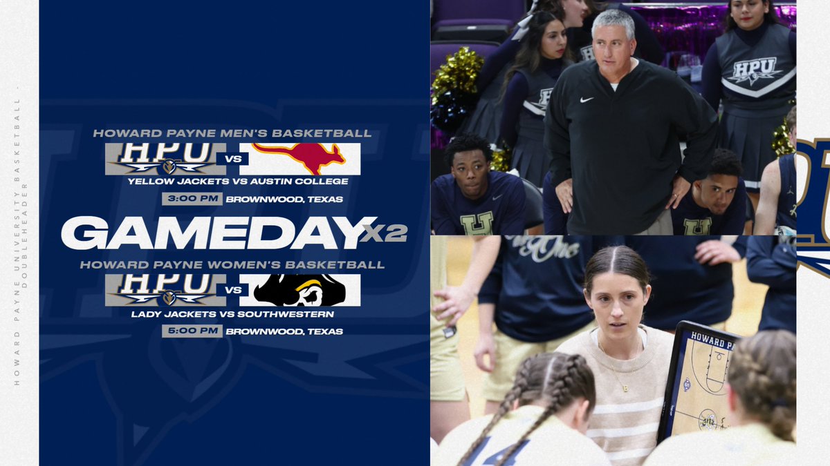 Free admission to today's HPU home basketball doubleheader. Yellow Jackets battle the Austin College Roos at 3:00 pm and the Lady Jackets take on the Southwestern University Pirates at 5:00 pm. See you in the Brownwood Coliseum. #Stingem
