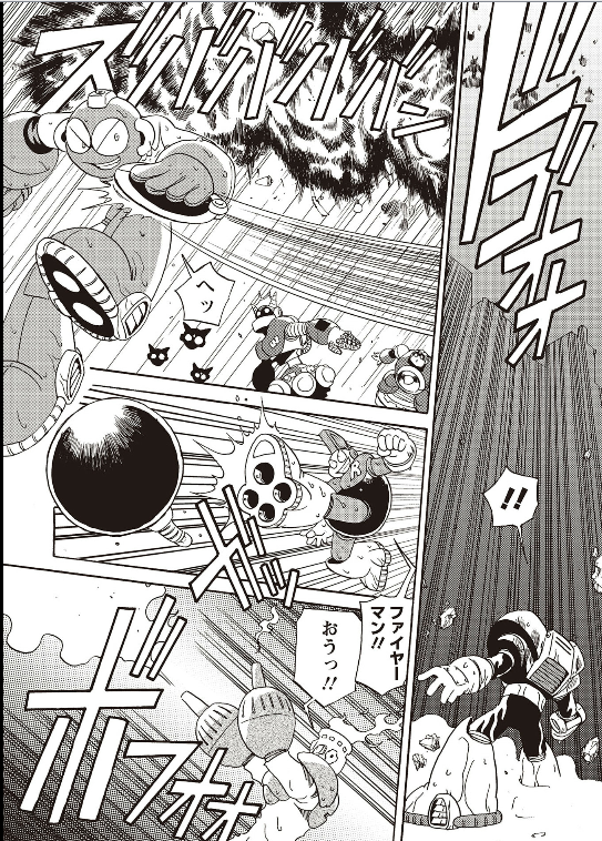 Rockman Megamix was created with the intention of expressing exciting scenes that couldn't be depicted in the games, presented as pure entertainment. For example, elements like Air Man and Flash Man wearing capes or the teamwork of the various Robot Masters. Back then, the main 
