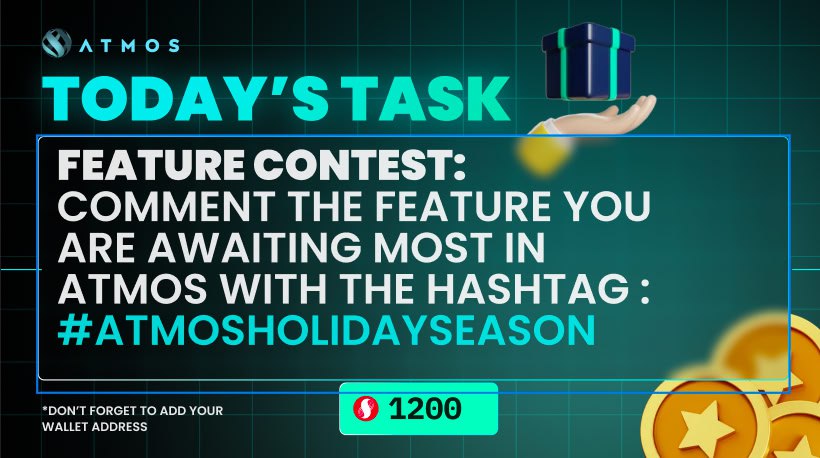 🎯 QUEST #6 OF THE WEEK 🎯
🎁 1200 SUPRA UP FOR GRABS!
What ATMOS feature are you excited for? Tell us with #atmosholidayseason
Enter to win:

Drop your feature wish
Quote RT
Tag 2 friends

One winner claims it all! 🏆