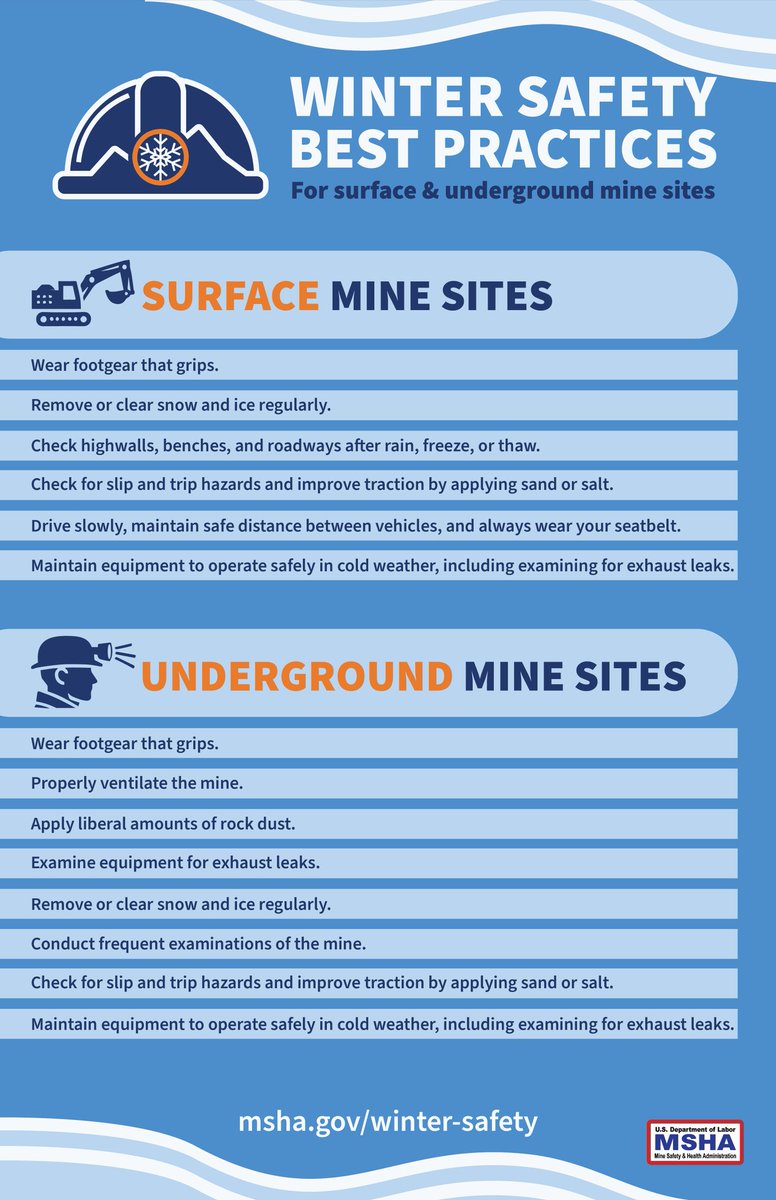 Stay safe this winter! MSHA’s Winter Safety Poster has all the essential tips to prevent accidents and injuries during the cold months. Download it today! #WinterSafety
bit.ly/3ZfQDRB