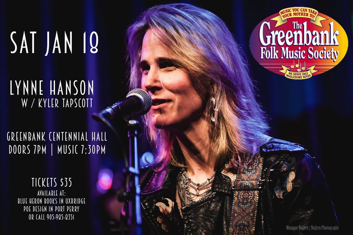 My first gig of 2025 is the Greenbank Folk Music Society on Sat Jan 18!
Concert takes place at Greenbank Centennial Hall
Doors 7
Showtime 7:30
Tickets are $35 and available now at: Blue Heron Books, in Uxbridge &amp; POE  Design, in Port Perry
Call 905 985 8351 for info or to reserve