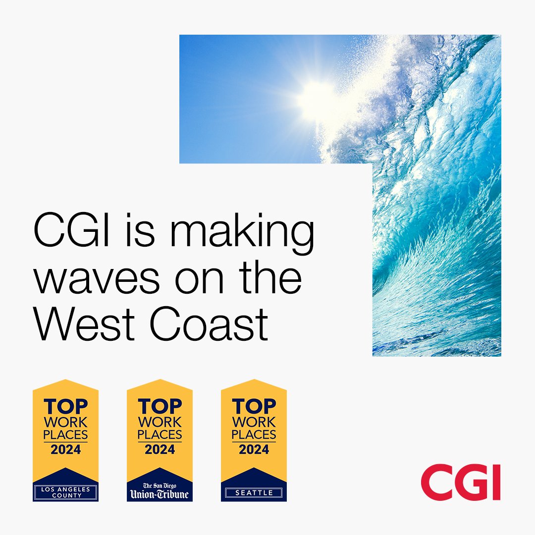 The West Coast: where nature’s beauty meets tech innovation - and where we are recognized as a 2024 #TopWorkplaces across the region. 

Ready to join our team? Start your journey with CGI: 👉 bit.ly/3HNi1vx 👈 

#LifeAtCGI  #WestCoastTech