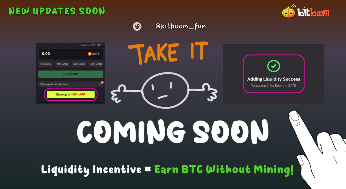 BitBoom_Fun's tweet image. BITBOOM UPDATES SOON! ⏳ COUNTDOWN: 5 DAYS

WE WILL DELIVER NEW FEATURES:

ADD/REMOVE LIQUIDITY PAIRS 📈
TG BOT LIQUIDITY OPTION ADDED 🤖
PC/TG BOT WILL UPDATE USERS ON THEIR POSITION PROFITABILITY 📊
STAY TUNED! #LN #Taprootassets #lightningnetwork #btc