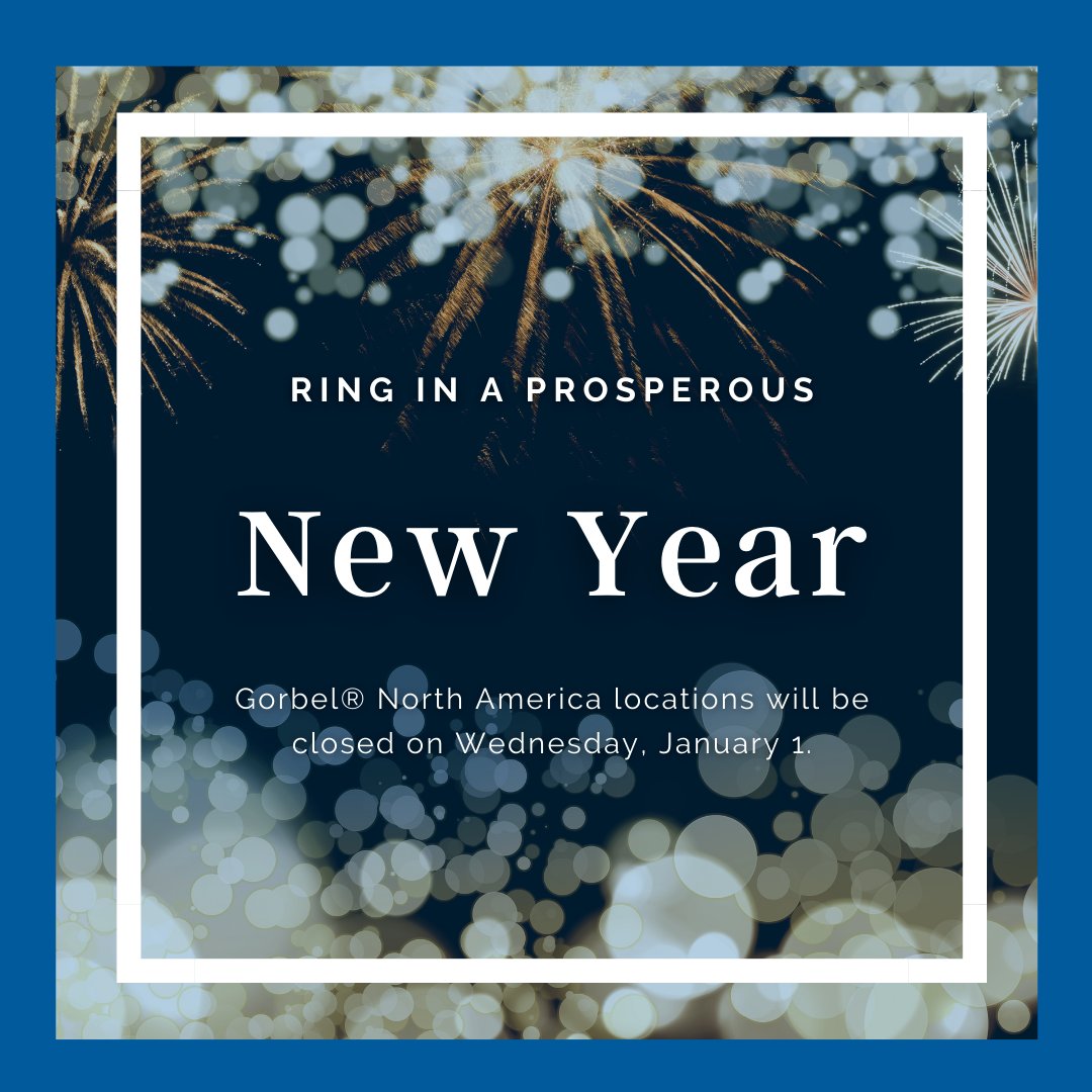 Cheers to the New Year! Gorbel® North America locations will be closed on Wednesday, January 1. We'll reopen on January 2 ready for another exciting year of innovations in lifting technology. 

#Gorbel #HappyNewYear #Closure #2025 #NewBeginnings