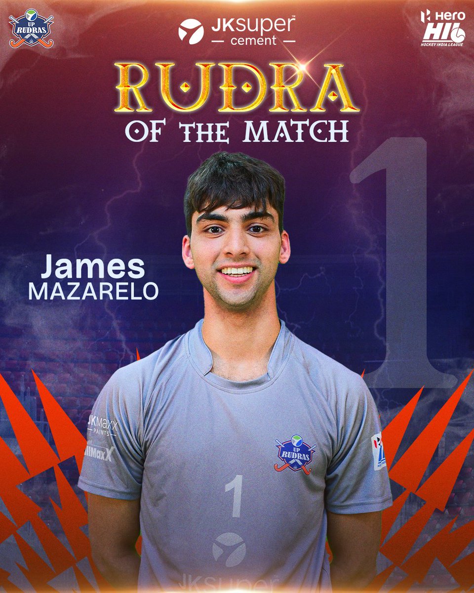 UP Rudras (@uprudras) on Twitter photo 𝐎𝐮𝐫 𝐆𝐮𝐚𝐫𝐝𝐢𝐚𝐧 🧤 🔱
<a href="/JamesMazarelo/">James Mazarelo</a> is crowned the <a href="/JKCementIndia/">jkcementlimited</a> Rudra of the Match in #UPRUvsVEKL 🔥
#HockeyKaJashn #HeroHIL #UPRudras #ZorLagakeRudras #KhelengeJeeJaanSe 𝐎𝐮𝐫 𝐆𝐮𝐚𝐫𝐝𝐢𝐚𝐧 🧤 🔱
<a href="/JamesMazarelo/">James Mazarelo</a> is crowned the <a href="/JKCementIndia/">jkcementlimited</a> Rudra of the Match in #UPRUvsVEKL 🔥
#HockeyKaJashn #HeroHIL #UPRudras #ZorLagakeRudras #KhelengeJeeJaanSe