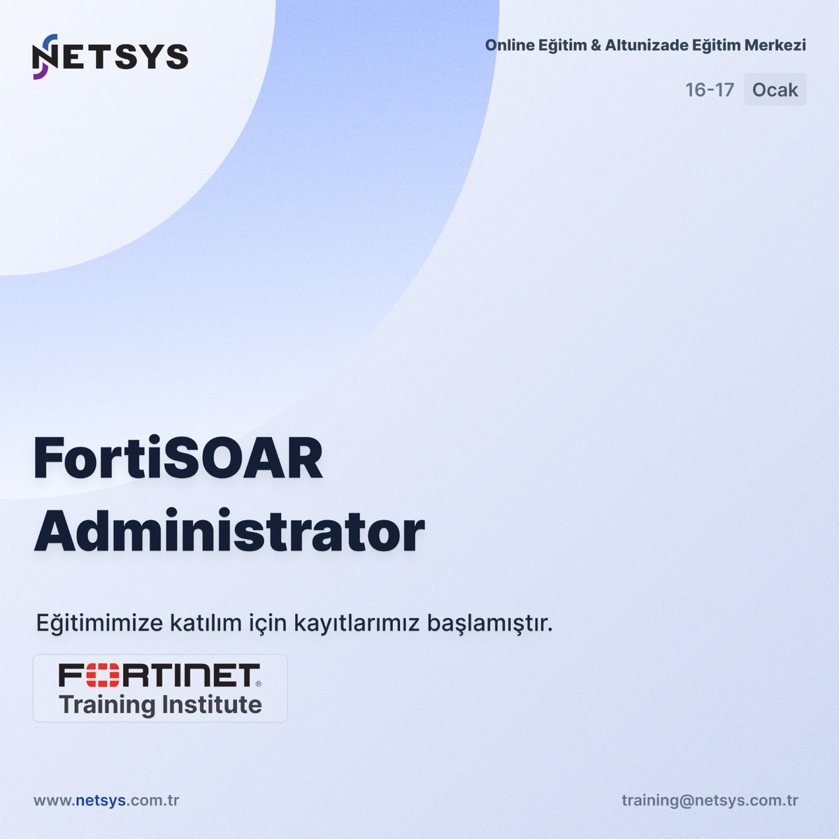 netsysbilisim_'s tweet image. Registration for participation in our FortiSOAR Administrator Training, which will be held from 16 to 17 January 2025, has started.

For registration: training@netsys.com.tr

#NETSYSBilişim #FortiSOAR #Training