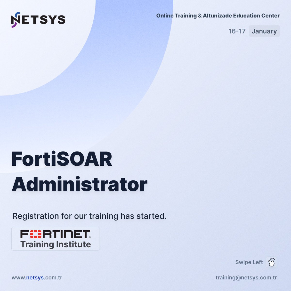 netsysbilisim_'s tweet image. Registration for participation in our FortiSOAR Administrator Training, which will be held from 16 to 17 January 2025, has started.

For registration: training@netsys.com.tr

#NETSYSBilişim #FortiSOAR #Training