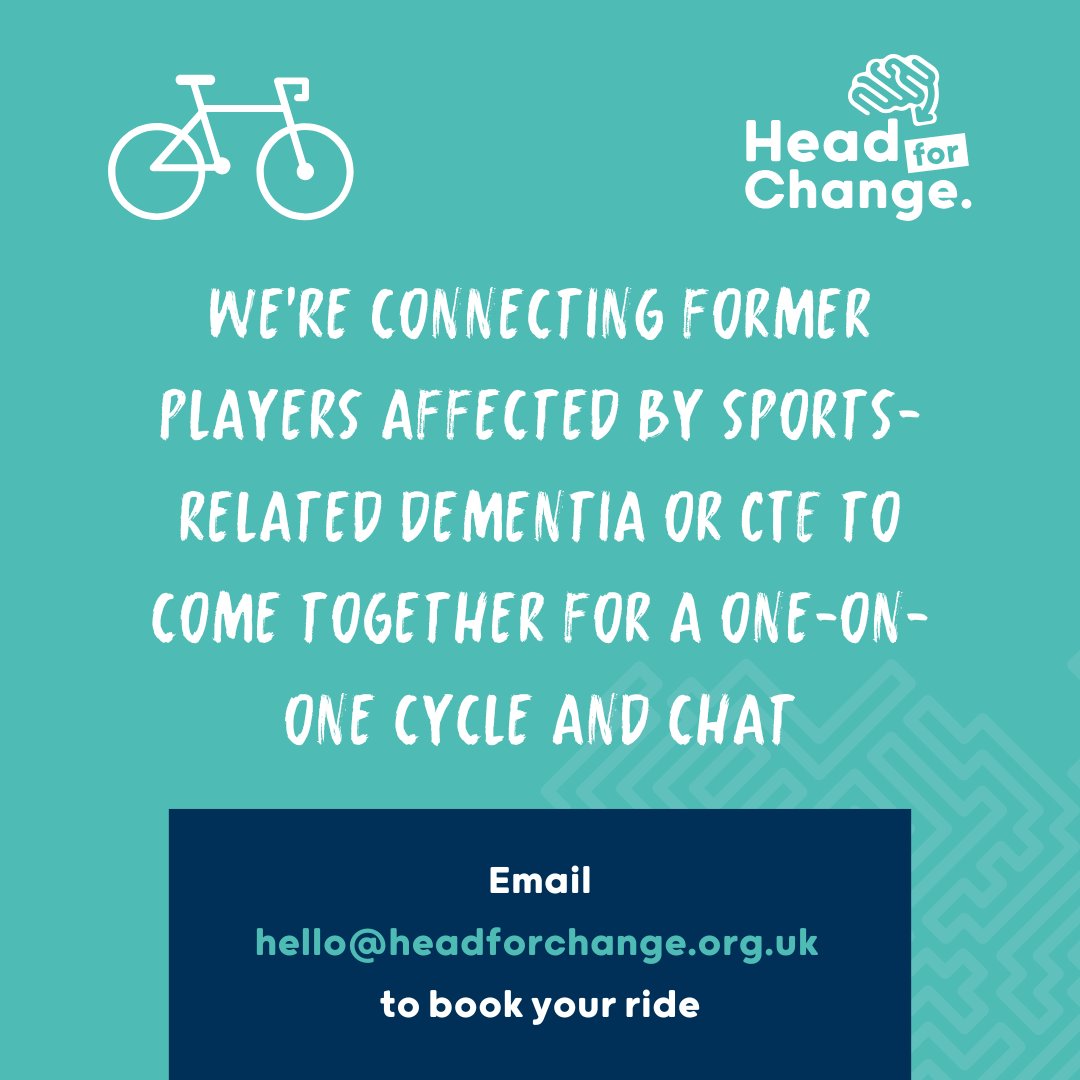 Would you like to connect with other players with sports-related dementia or CTE?

Our Come Ride With Me programme connects diagnosed players to come together for a one-on-one cycle and chat.

Email hello@headforchange.org.uk to book your ride.

#ComeRideWithMe