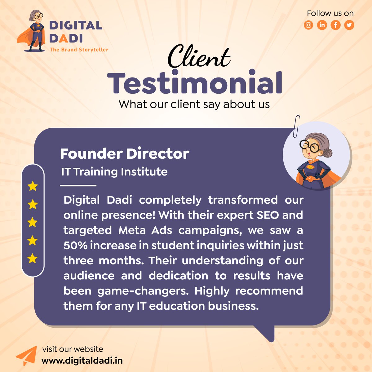 digitaldadi's tweet photo. We believe that our happy clients are our biggest strength. We are result-driven, and so our work speaks for itself.

Read through the experience of one of our clients. https://t.co/Ih0hN6CTU4

#Testimonial #Digitalmarketingservices #SEO #PPC #Brandstoryteller #Digitaldadi https://t.co/rMfUCZLE11