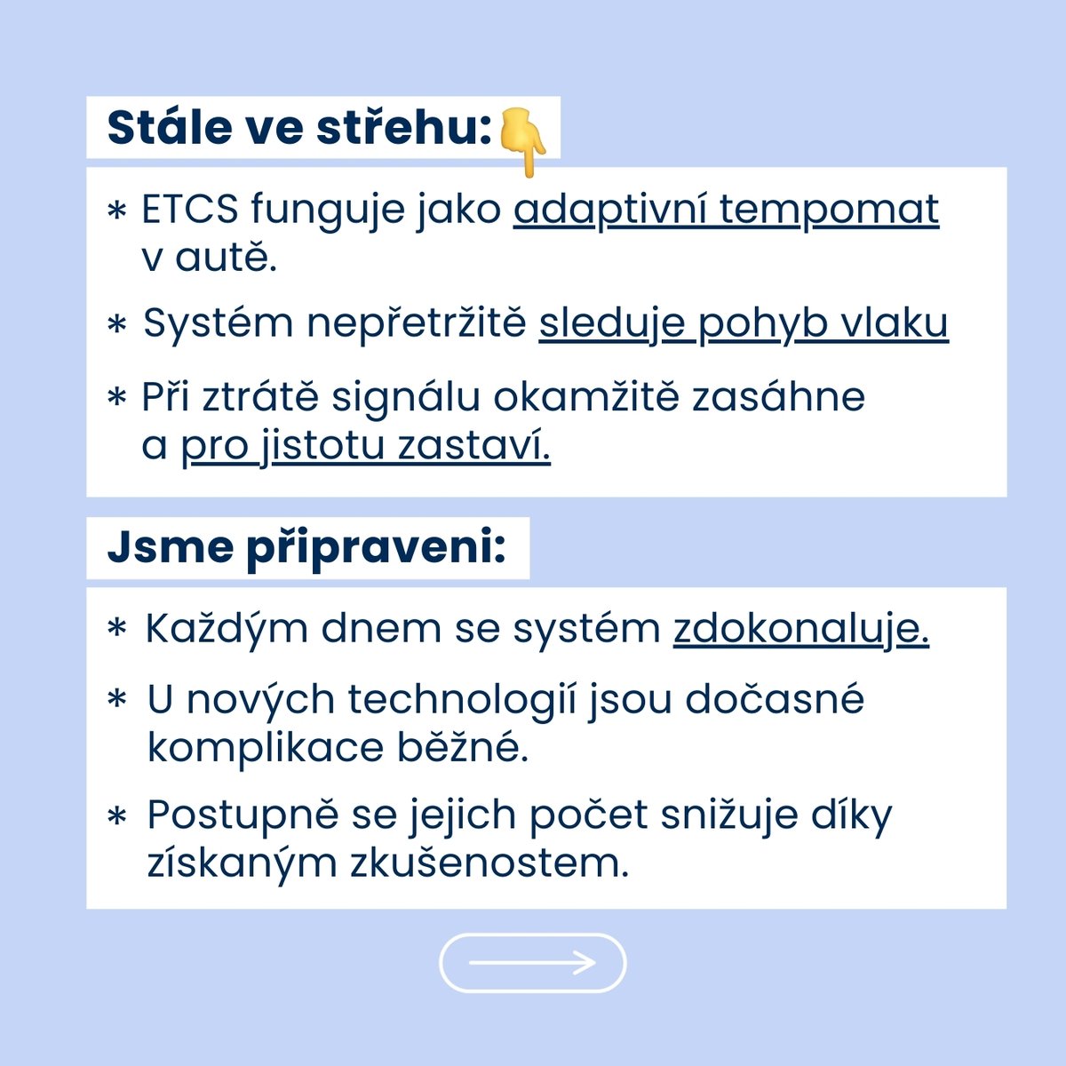 Spravazeleznic's tweet image. 🛡️ Bezpečnost především!

Lepší stokrát zastavit než jednou riskovat. Zjistěte více na 👉 etcsinfo.cz

#InovaceNaŽeleznici #Bezpečnost #ETCS