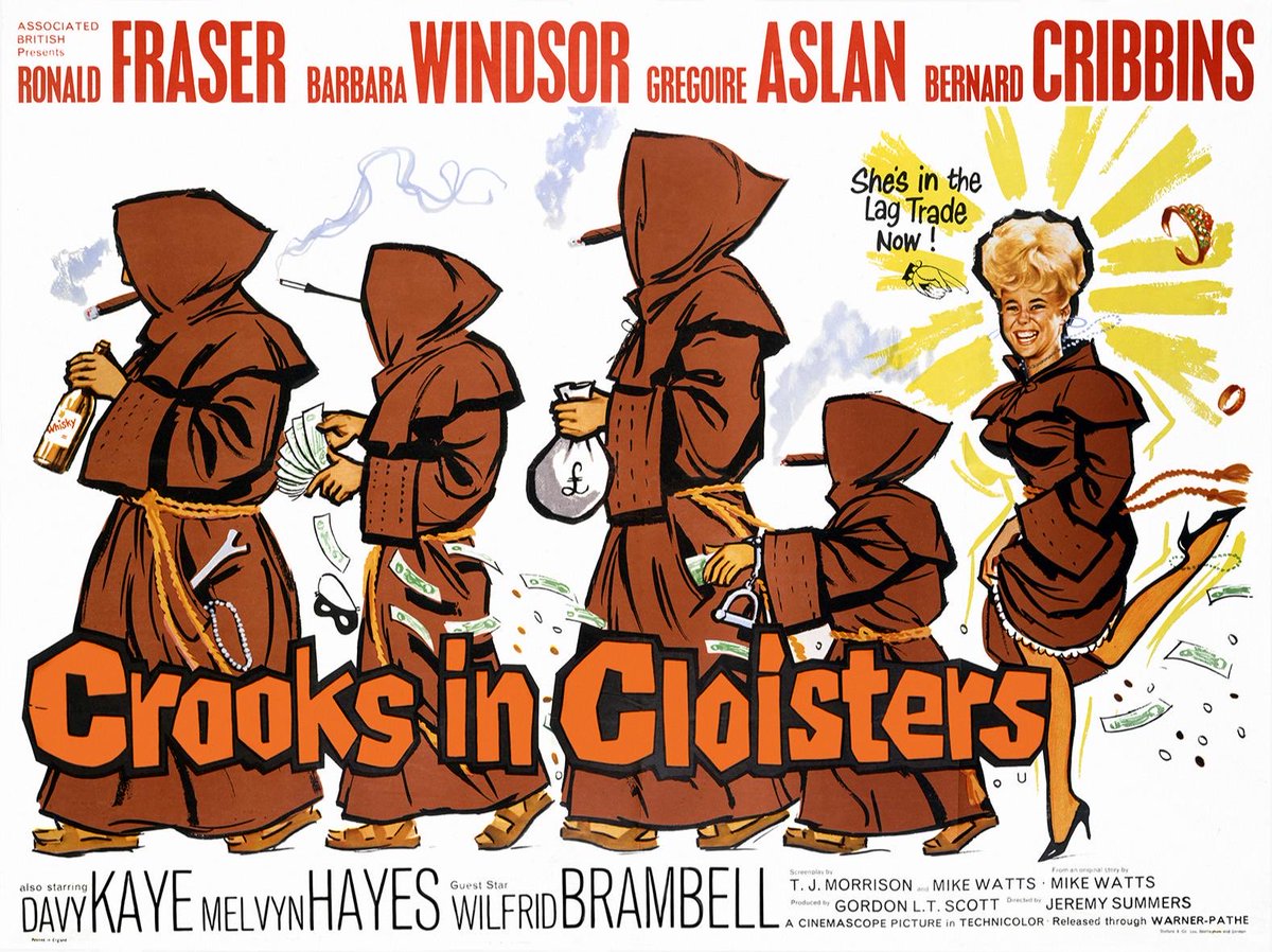 SaveRedlandLibr's tweet photo. 1pm TODAY on @TalkingPicsTV
The 1964 #Comedy film🎥 “Crooks In Cloisters” directed by #JeremySummers from a screenplay by T.J. Morrison & Mike Watts (original story)
🌟 #BarbaraWindsor #RonaldFraser #GrégoireAslan #BernardCribbins #MelvynHayes #DavyKaye #WilfridBrambell https://t.co/vq6MKOi6qH