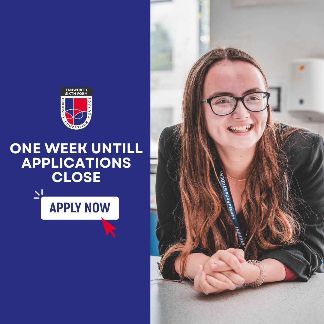 It's one weeks until our Sixth Form applications close! To apply today go to: buff.ly/4eGgNRZ We will be in touch in the New Year when we will invite you in to discuss your application. Applications  close 6 January 2025.