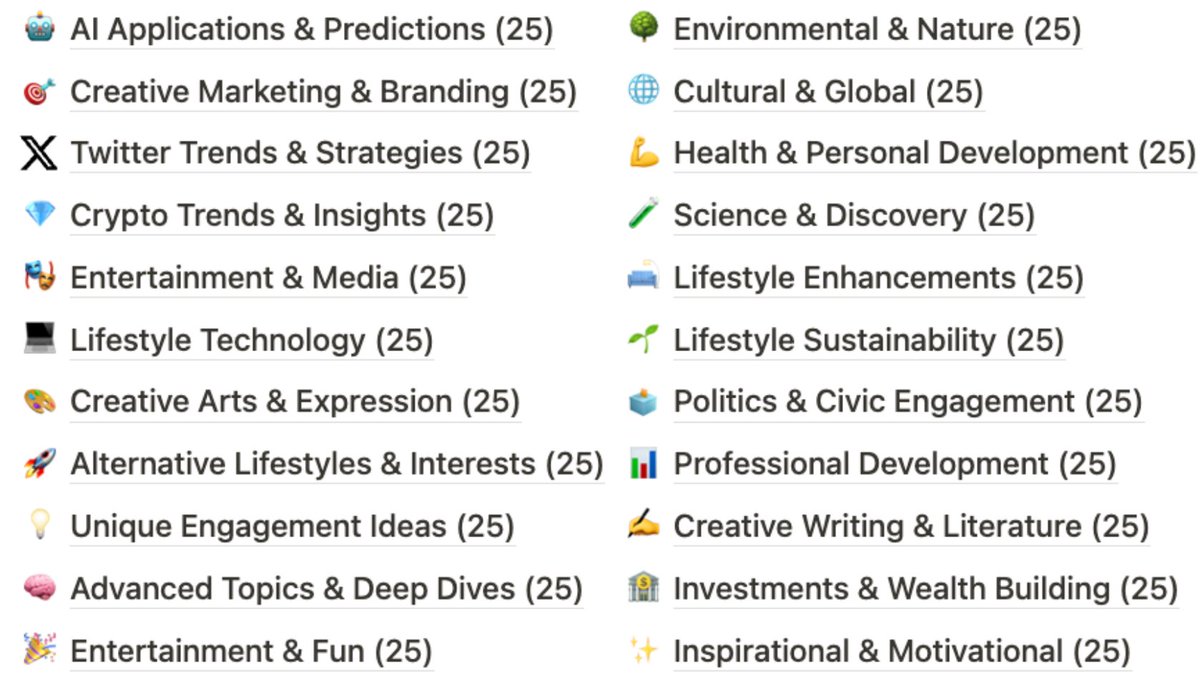 Timo_Mason's tweet image. I built a complete library of viral content ideas to help you hit millions of views on Twitter in 2025.

- 500+ Viral Ideas
- 110 Categories
- 22 Niches

Follow &amp;amp; Reply “VIRAL” and I’ll DM you the full library