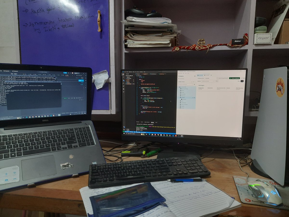 Today's Progress 💫:
Integrated Kafka producer and consumer with Golang REST API using GoFiber and MongoDB.
Tested Kafka benchmarking with different brokers and configuration threads, locally.

Excited to explore more! 🚀  
#Golang #Kafka #MongoDB #GoFiber #APIs #BuildInPublic