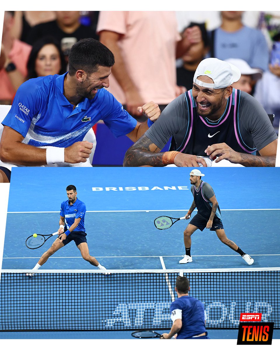 😅 ¡ESTOS CHADS LA PASARON DE LUJO EN #BRISBANE! 👏

🇷🇸 Novak Djokovic y 🇦🇺 Nick Kyrgios tuvieron un debut de temporada exitoso: risas, show, magia y una victoria por 6-4, 6-7 (4) y 10-8 ante Erler-Mies. 

🔜 Mektic-Venus, será la dupla a vencer en octavos de final.