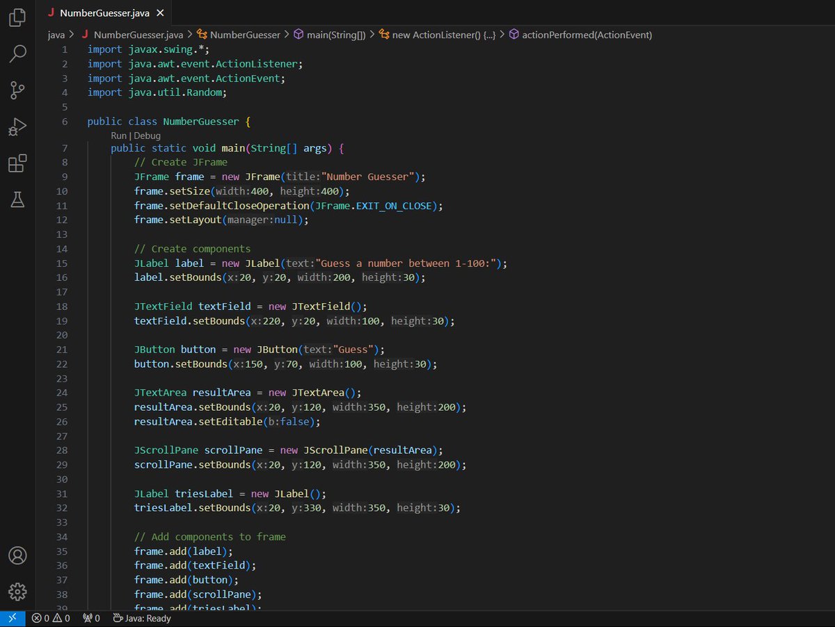 Griffinxzoro's tweet photo. Hey @nexovates!
Day 2️⃣ of sharing my learnings!
Got my first task from #InternPe: Build a Number Guesser using Java. I spiced it up with a GUI using Java Swing—such a fun way to dive into coding! 💻
Excited for what’s next. 🚀
#100DaysOfCode #Java #CodingJourney #TechTwitter https://t.co/gSDdxVBgGQ