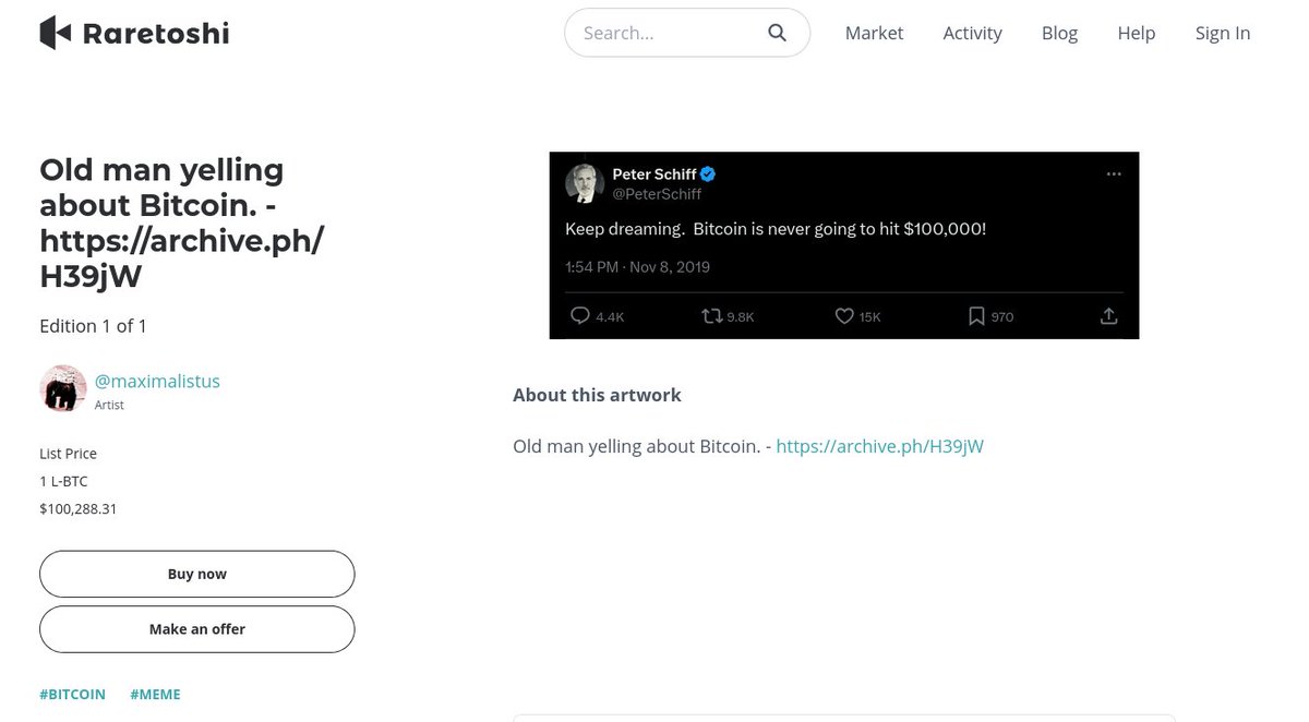 maximalistus's tweet photo. Old man yelling about #Bitcoin.
https://t.co/iJTOfs1khy
#NFT for sale on @Raretoshi over #LiquidNetwork (@Liquid_BTC). And with decentralized hosting using #IPFS https://t.co/o38dozdMbM